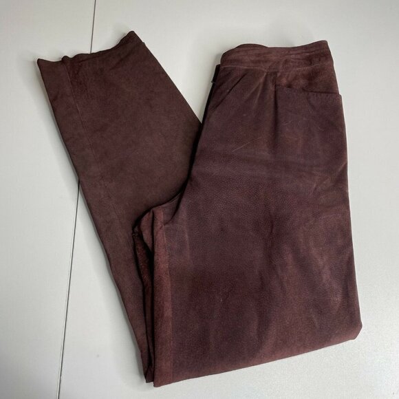 Peruvian Connection Suede Leathee Wide Leg Pants Maroon Purple Size 10 - Picture 1 of 8